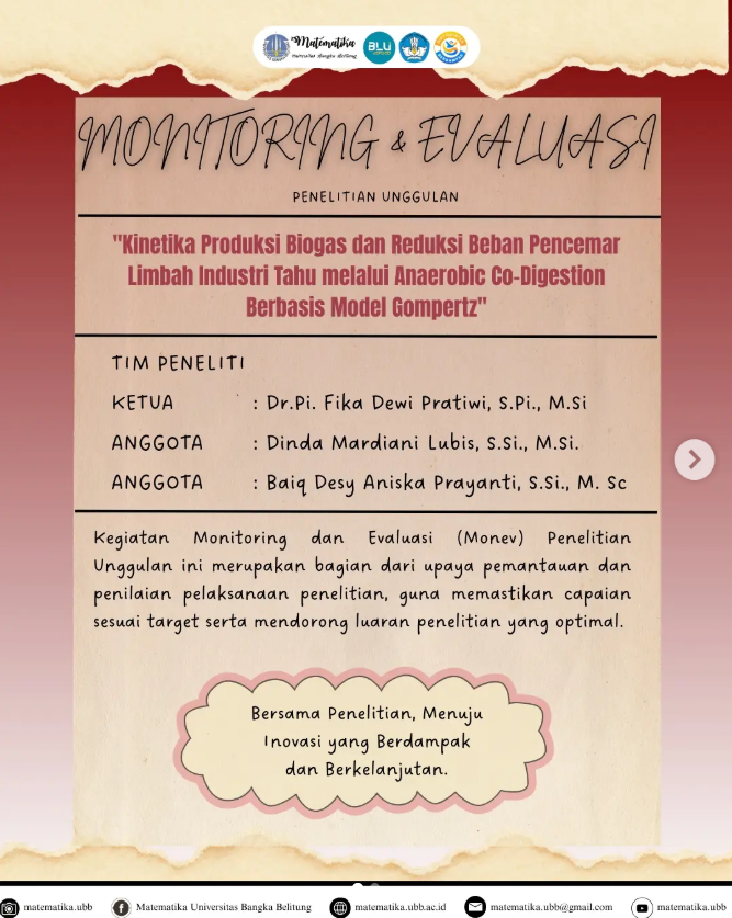 Dosen Matematika UBB Terlibat dalam Monev Penelitian Unggulan Pengolahan Limbah Berbasis Model Gompertz