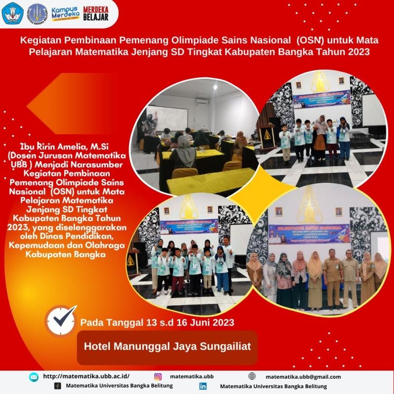 Kegiatan Pembinaan Pemenang OSN Tingkat Kabupaten Bangka Tahun 2023 oleh Dosen Jurusan Matematika