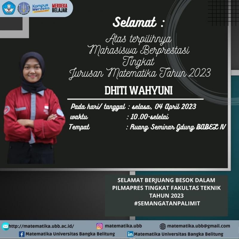 Mahasiswa Berprestasi Tingkat Jurusan Matematika Tahun 2023