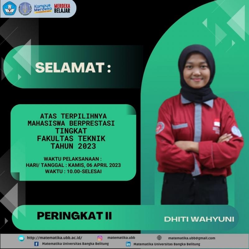 Mahasiswa Matematika menjadi Mahasiswa Berprestasi Tingkat Fakultas Teknik Tahun 2023
